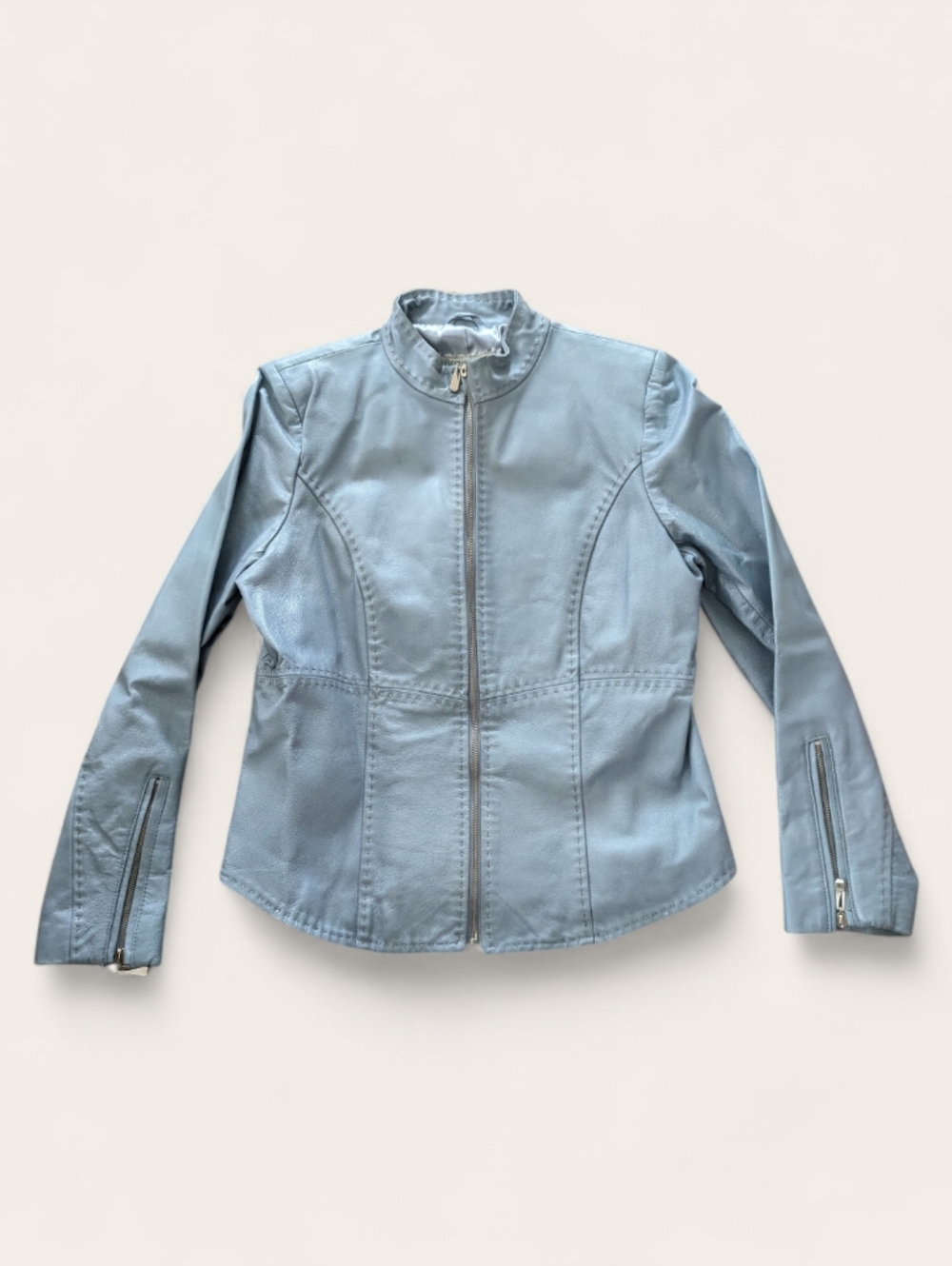 Women's Pale Blue Bomber Jacket with Front Zip